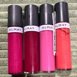 4 Almay Lip Gloss/ Lipstick Collection - Pink Rose/Just Plum/Blooming/Cantalope